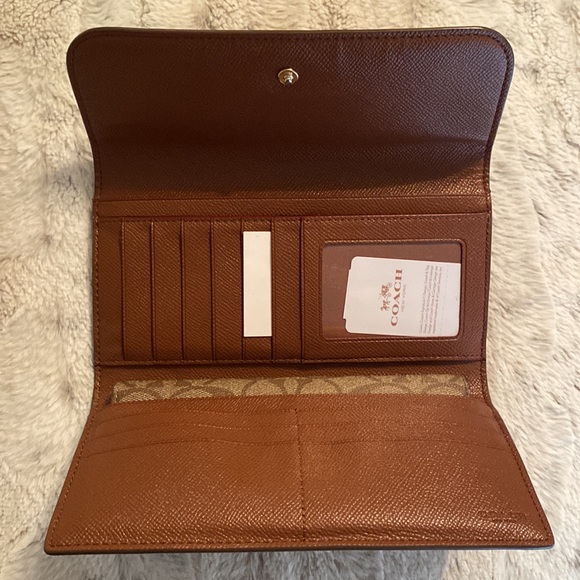 Coach Khaki/Saddle Signature Large Wallet - Picture 4 of 15